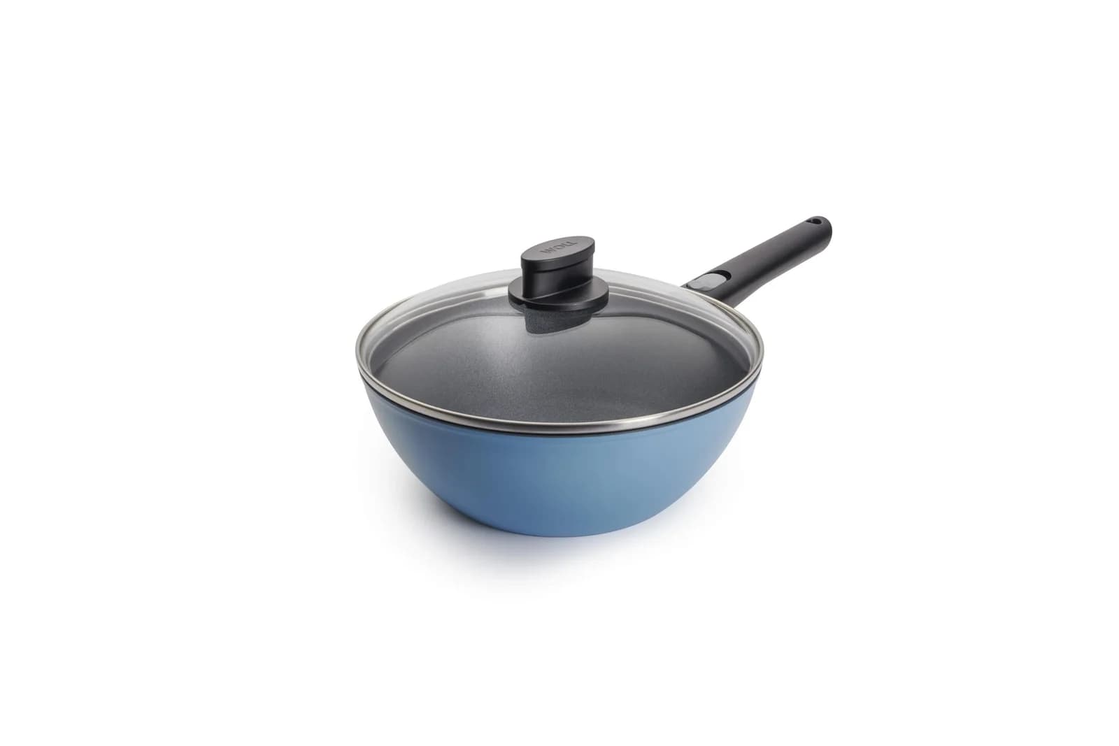 WOLL Wok Ecolour 24 cm mit Deckel abnehmbarer Stiel blau