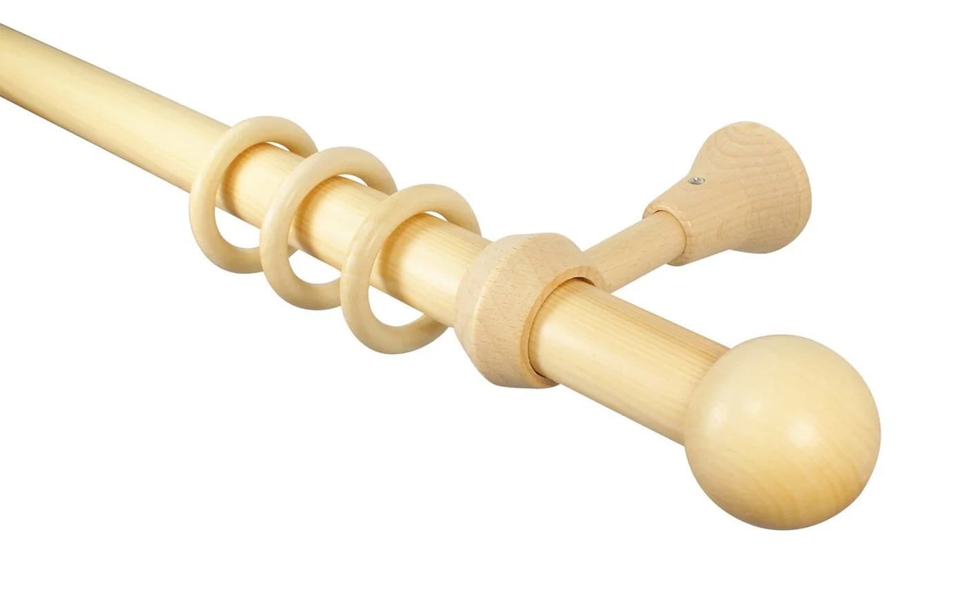 iso-design Gardinenstange 28 mm Holz Natur lackiert Kugel Endstücke - Bild 2