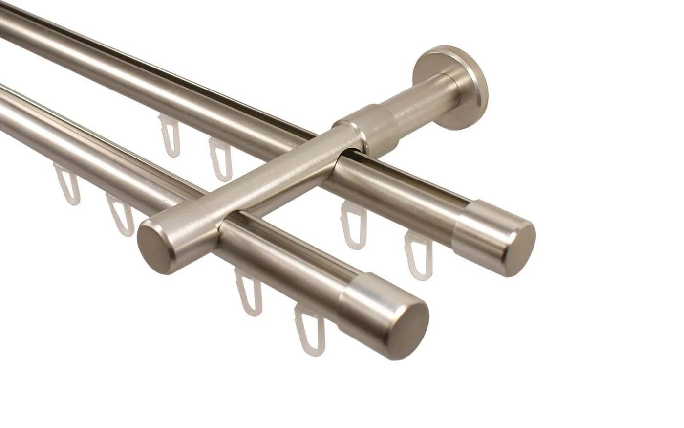 iso-design 2-läufige Gardinenstange Innenlauf Edelstahl Optik Aluminium - Bild 2