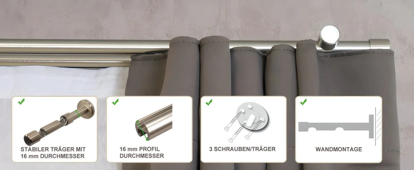iso-design 2-läufige Innenlaufgardinenstange Edelstahl Aluminium - Bild 3
