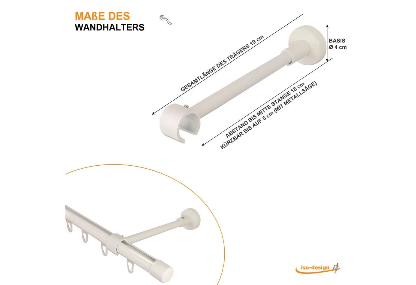 iso-design Gardinenstange Innenlaufset Weiß Aluminium 1-läufig - Bild 5