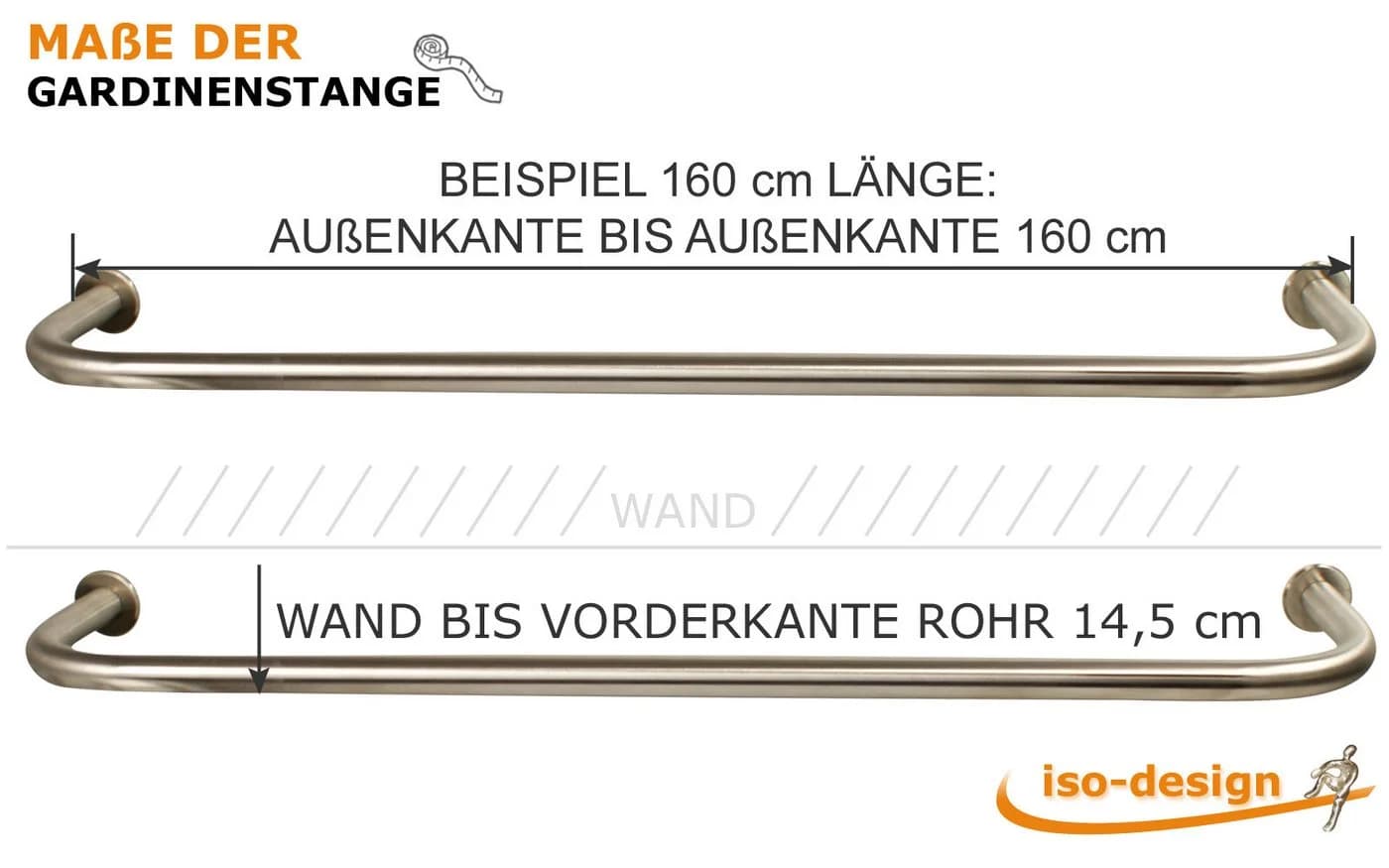 iso-design Gardinenstange Edelstahl 20 mm Set mit Retourenbogen - Bild 5
