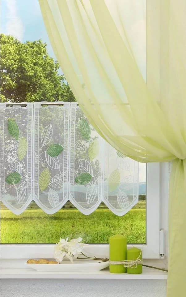 LYSEL® Scheibengardine Laubblätter Transparent Grün Weiß - Bild 5