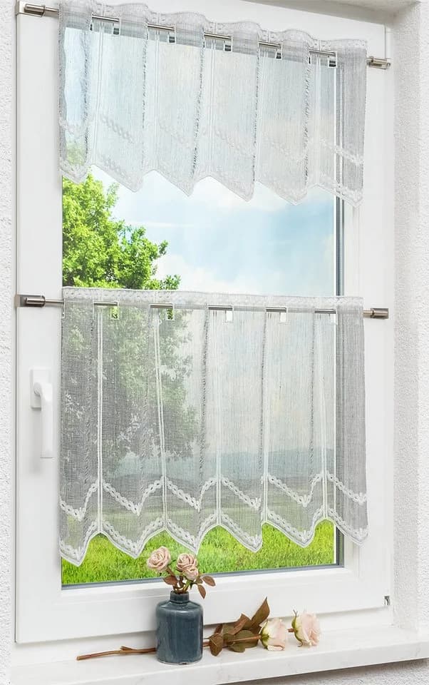 LYSEL® Scheibengardine Leinenlook Grau Transparent Stabdurchzug