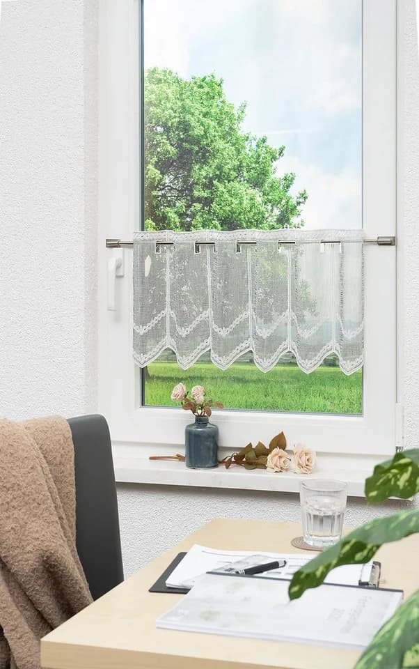 LYSEL® Scheibengardine Leinenlook Grau Transparent Stabdurchzug - Bild 5