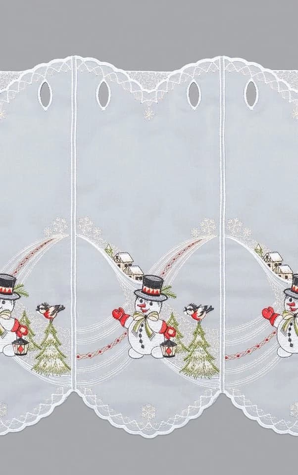 Plauener Spitze® Scheibengardine Schneemann Weihnachtsz. Transparent - Bild 3