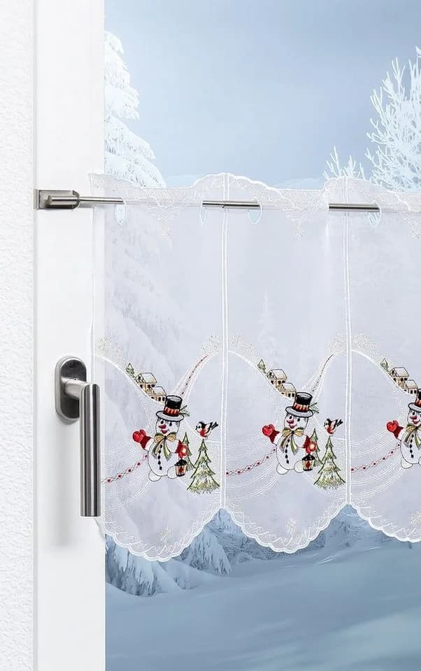Plauener Spitze® Scheibengardine Schneemann Weihnachtsz. Transparent - Bild 4