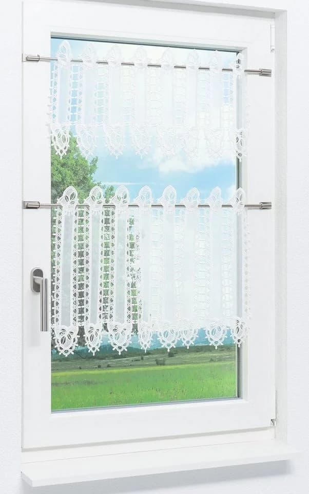 Plauener Spitze® Scheibengardine Rosenblätter Perlweiß - Bild 5