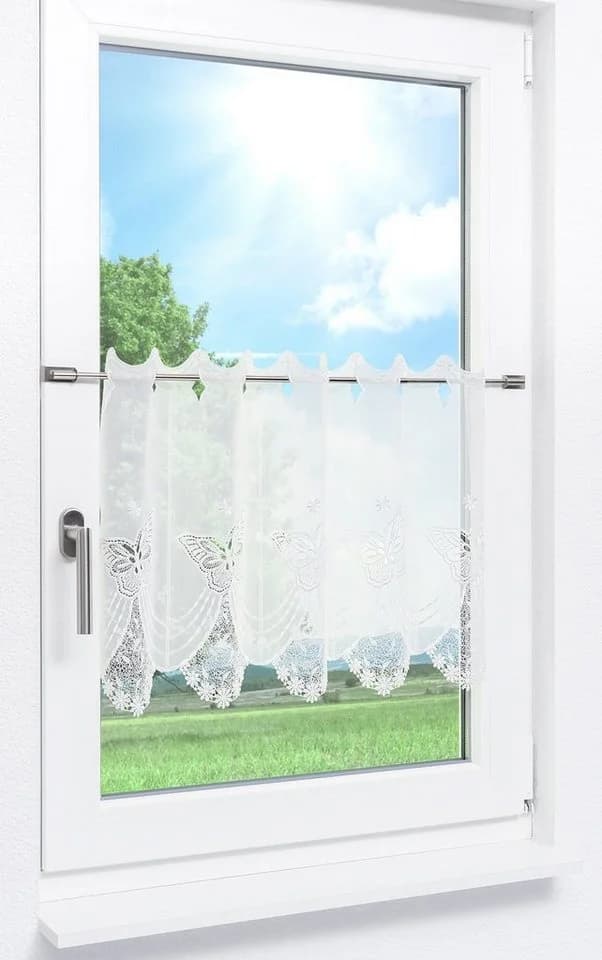 Plauener Spitze® Scheibengardine Tamar Weiß Transparent Blumenmuster