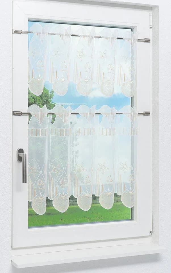 Plauener Spitze® Scheibengardine Perlmuscheln Transparent Beige - Bild 5