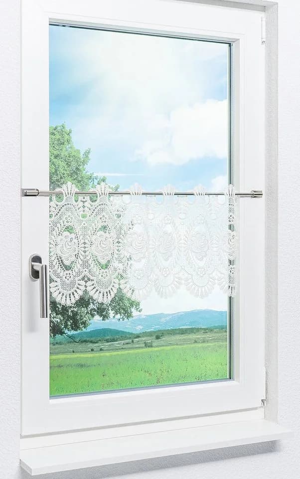 Plauener Spitze® Scheibengardine Blumenspitze Transparent