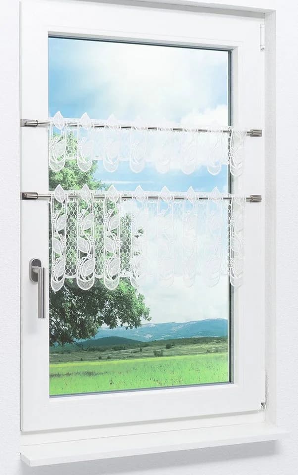 Plauener Spitze® Scheibengardine Blättergirlande Transparent Weiß - Bild 5