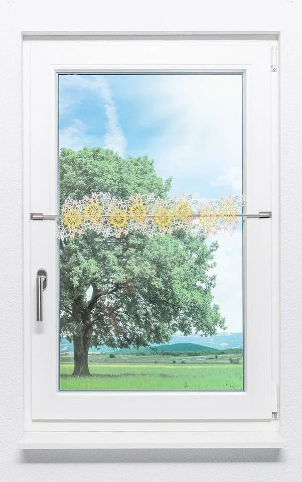 Plauener Spitze® Scheibengardine Blumenbordüre Bunt Transparent - Bild 2
