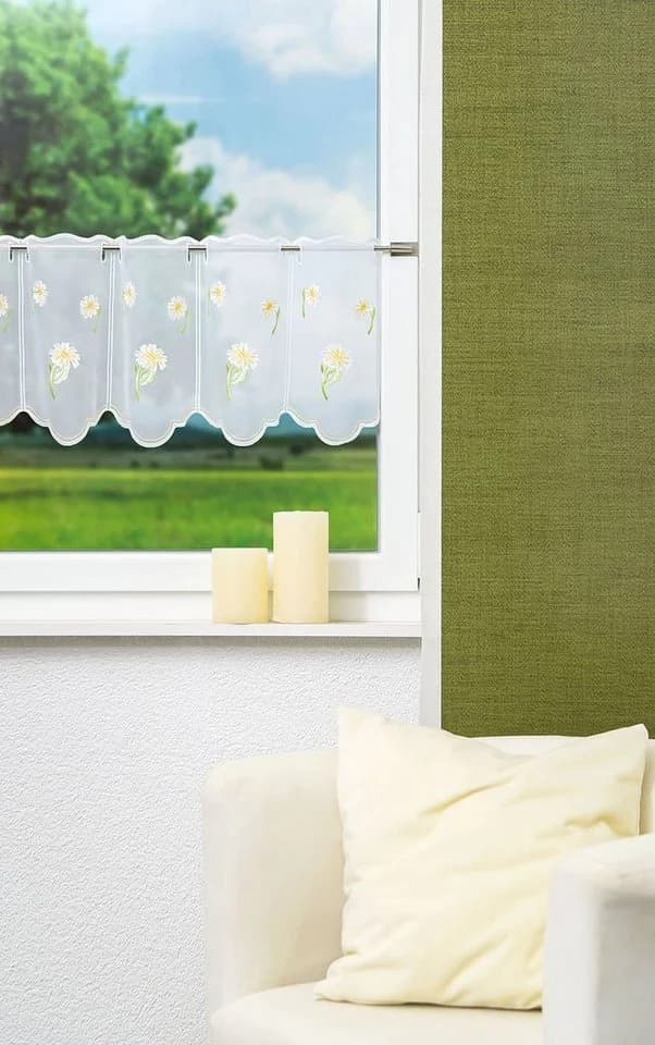 Plauener Spitze® Scheibengardine Margerite Transparent