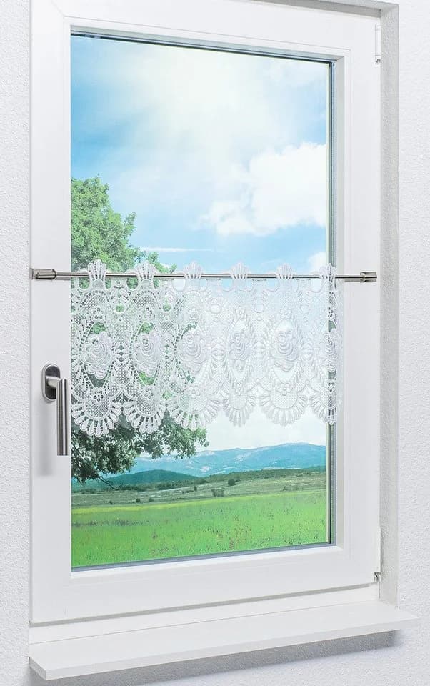 Plauener Spitze® Scheibengardine Blumenspitze Transparent
