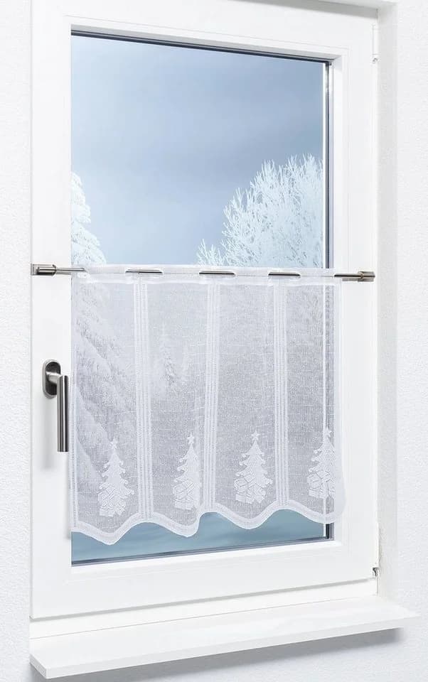 LYSEL® Scheibengardine Tannenbaum m. Geschenke Weiß