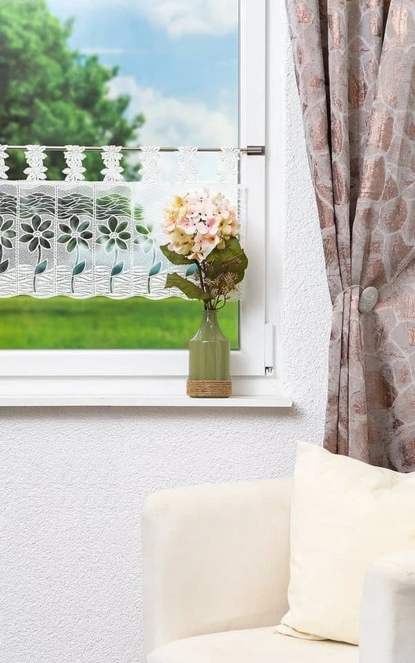 Plauener Spitze® Scheibengardine Blüte Transparent Floral