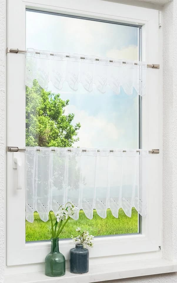 LYSEL® Scheibengardine Blümchenpaar Transparent Weiß