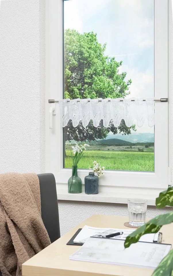 LYSEL® Scheibengardine Blümchenpaar Transparent Weiß - Bild 4
