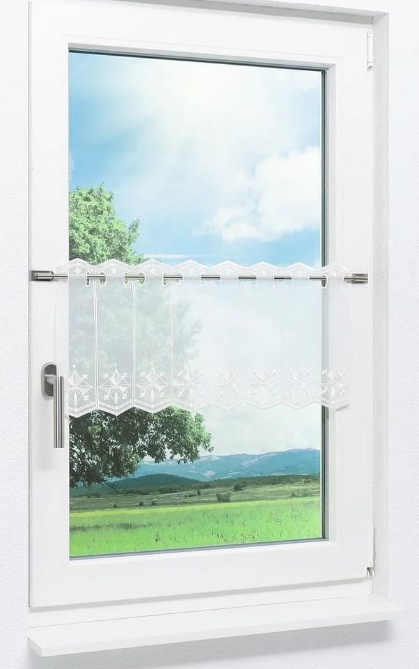 Plauener Spitze® Scheibengardine Windrose Transparent