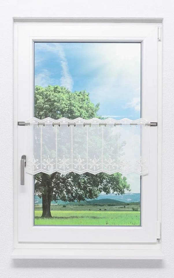 Plauener Spitze® Scheibengardine Windrose Transparent - Bild 2
