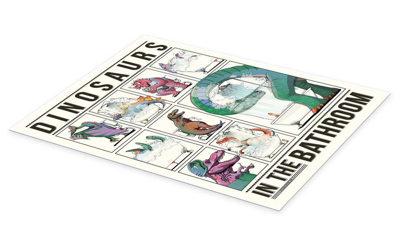 Posterlounge Wandbild Dinosaurier im Badezimmer Bunt Poster