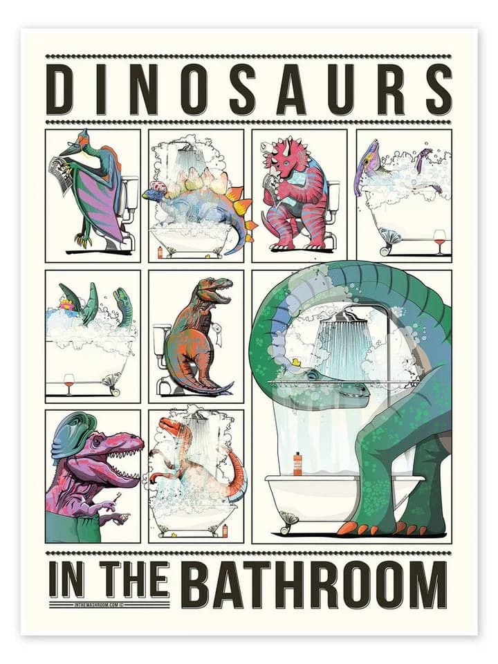 Posterlounge Wandbild Dinosaurier im Badezimmer Bunt Poster - Bild 2