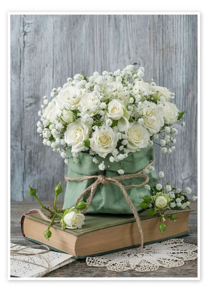 Posterlounge Wandbild Weiße Rosen und ein Buch - Bild 2