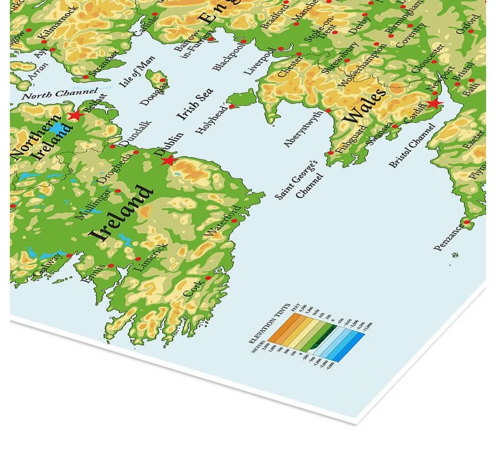 Posterlounge Wandbild Topografische Karte Großbritannien & Irland - Bild 3