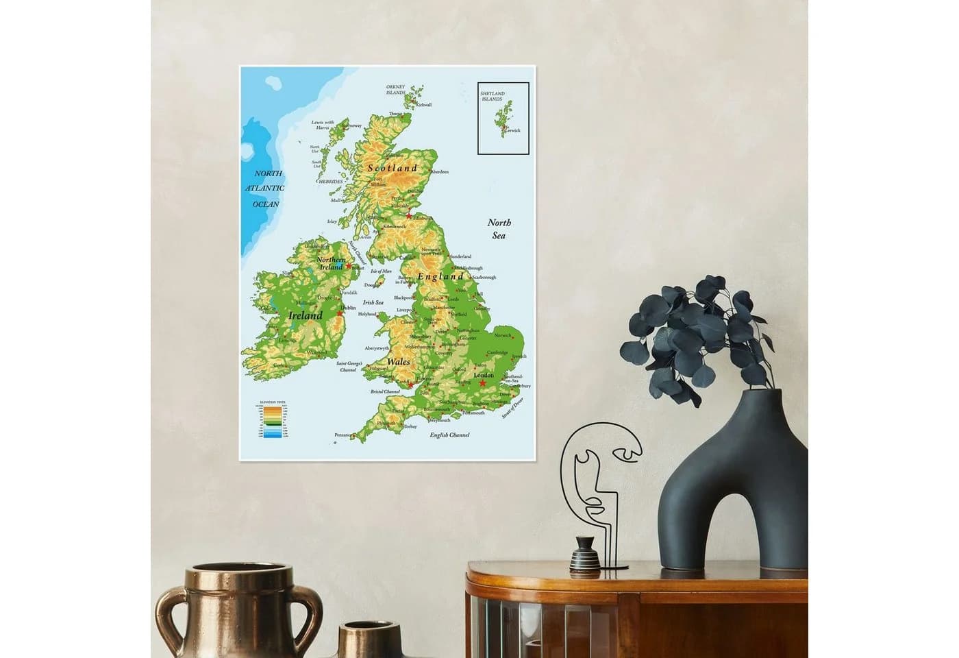 Posterlounge Wandbild Topografische Karte Großbritannien & Irland - Bild 4
