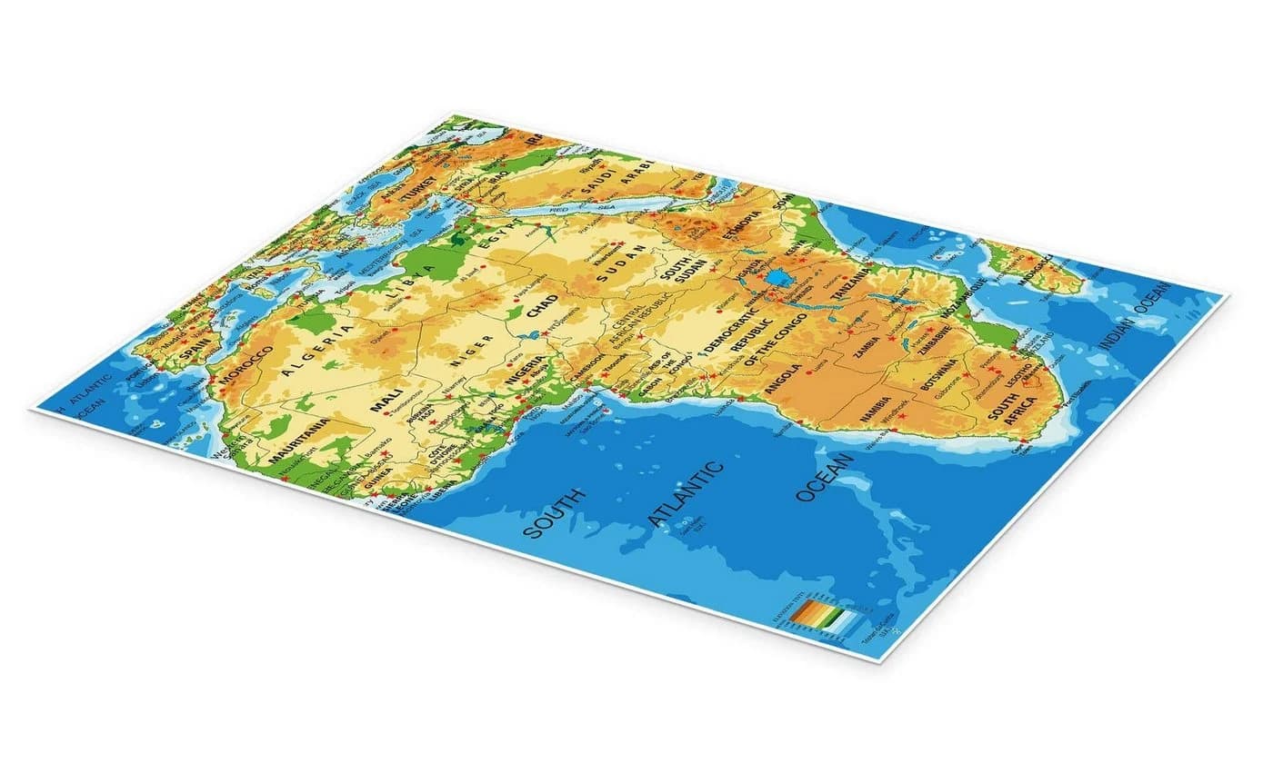 Posterlounge Wandbild Afrika Topografische Karte Englisch I Poster