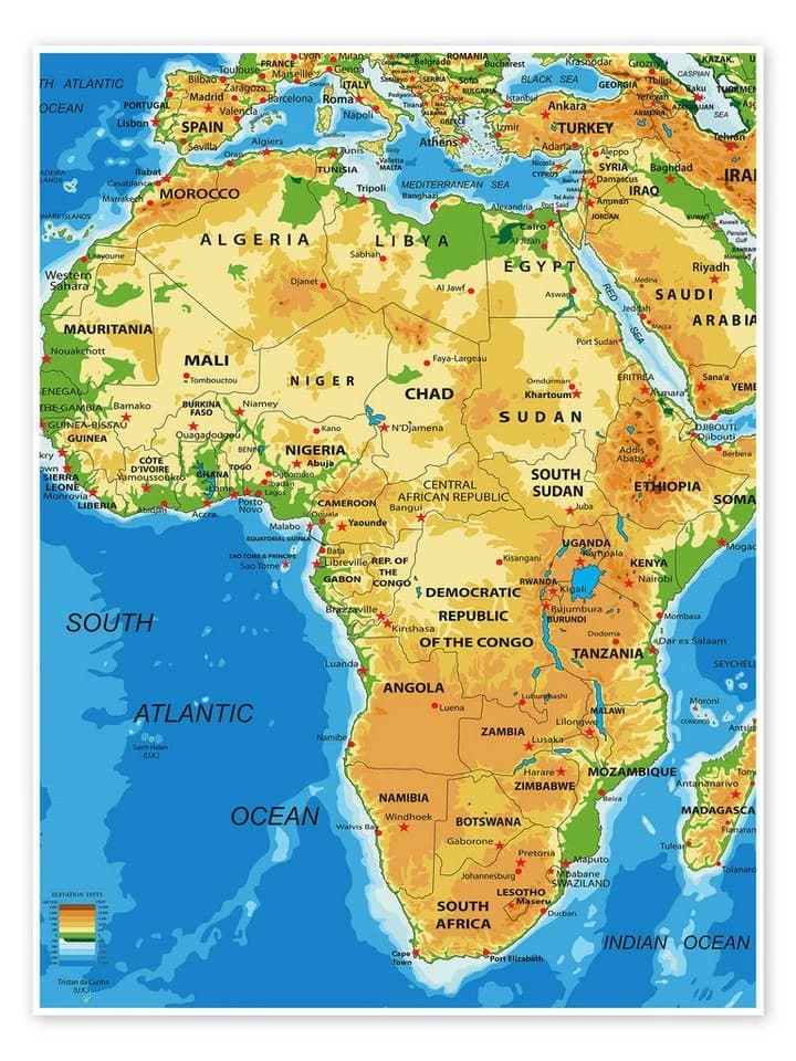 Posterlounge Wandbild Afrika Topografische Karte Englisch I Poster - Bild 2