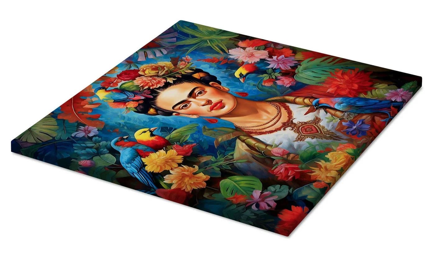 Posterlounge Leinwandbild Frida Kahlo Vintage Floral Portrait