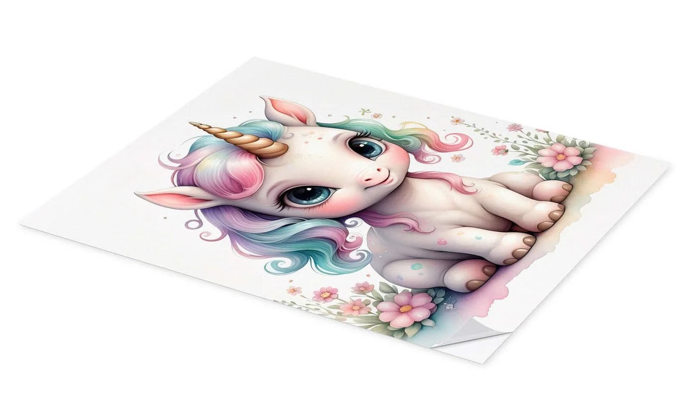 Posterlounge Wandsticker Baby-Einhorn Bunt Selbstklebend