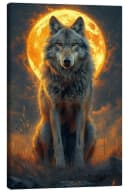 Posterlounge Leinwandbild Majestätischer Wolf unter feurigen Mond Bild 2