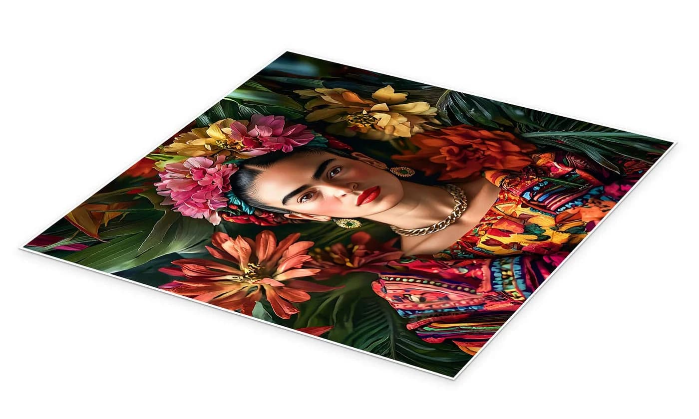 Posterlounge Wandbild Frida Kahlo Floral Bunt Kunstdruck