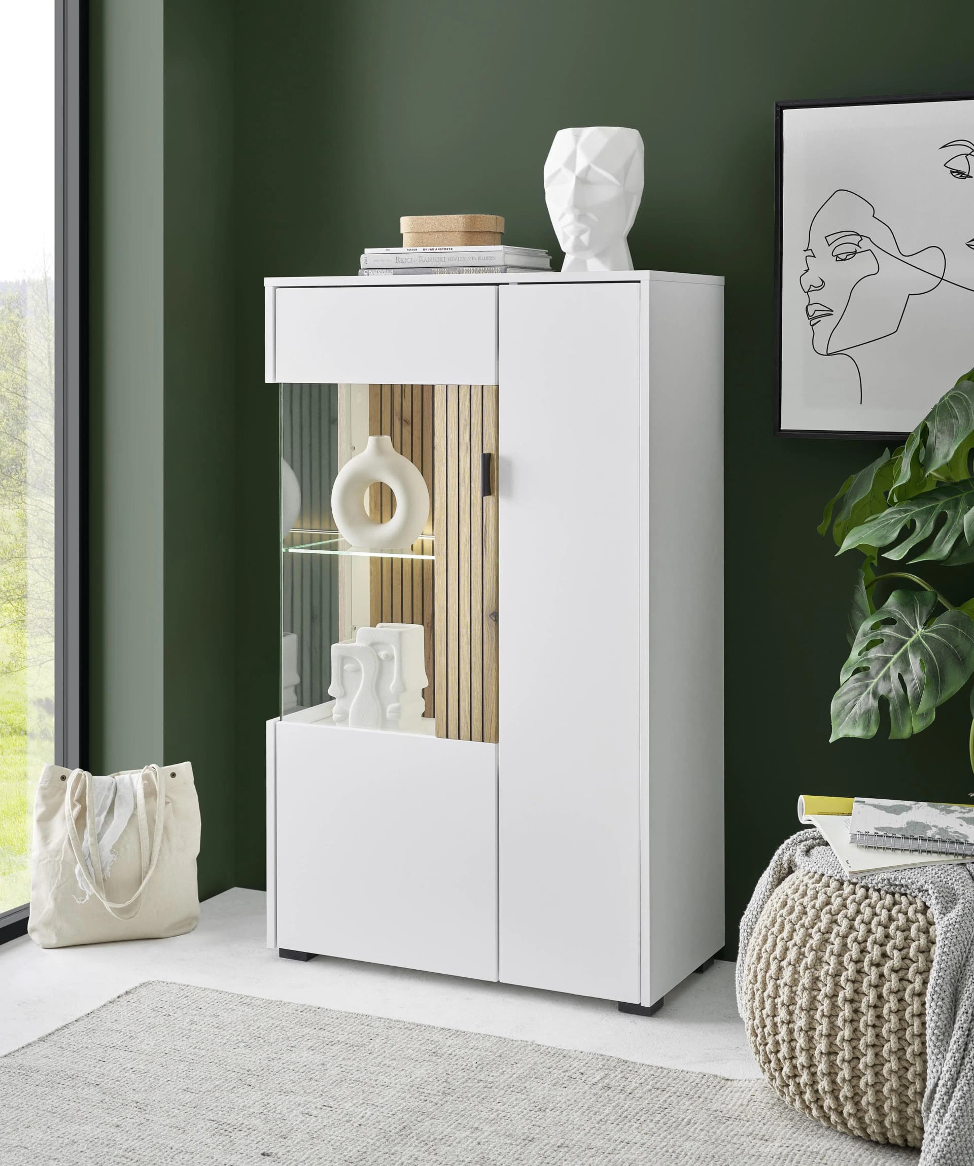HOME AFFAIRE Hudson Vitrine Weiß Eiche Modern