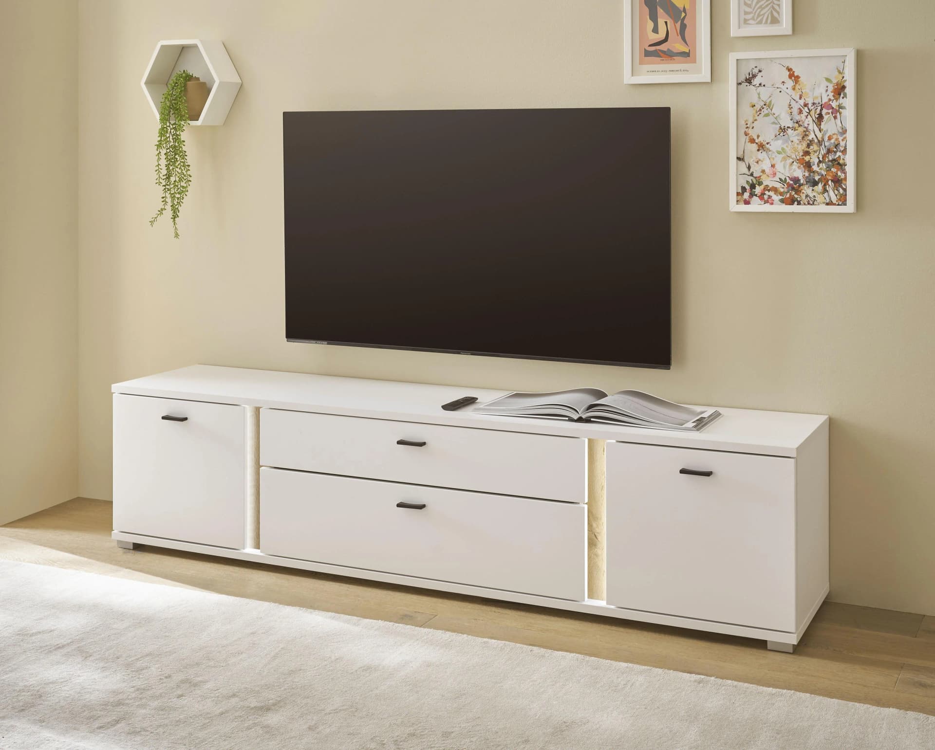 Home Affaire Lowboard LONG ISLAND Weiß/Eiche mit LED-Beleuchtung