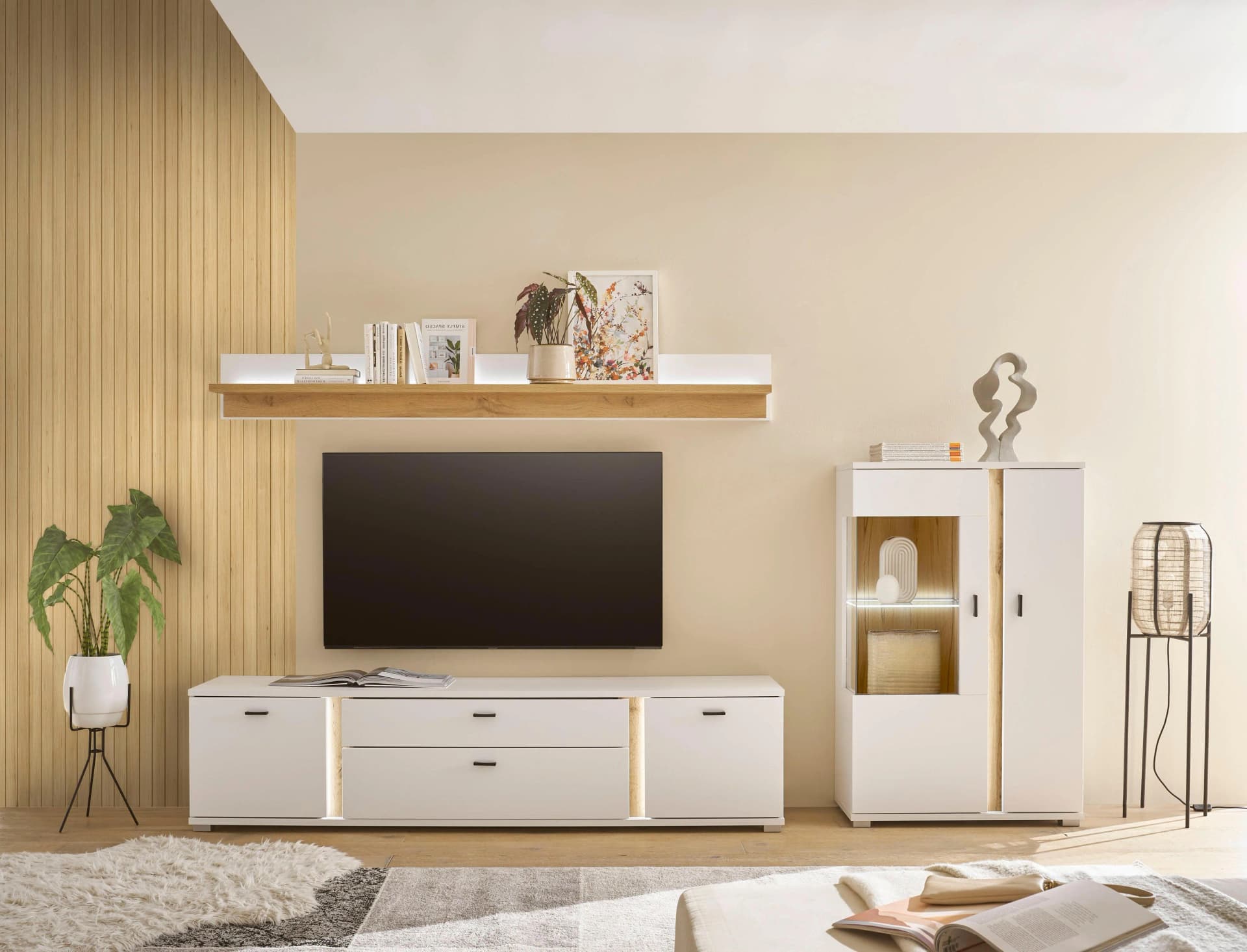 HOME AFFAIRE Wohnwand LONG ISLAND weiß eiche mit LED - Bild 2