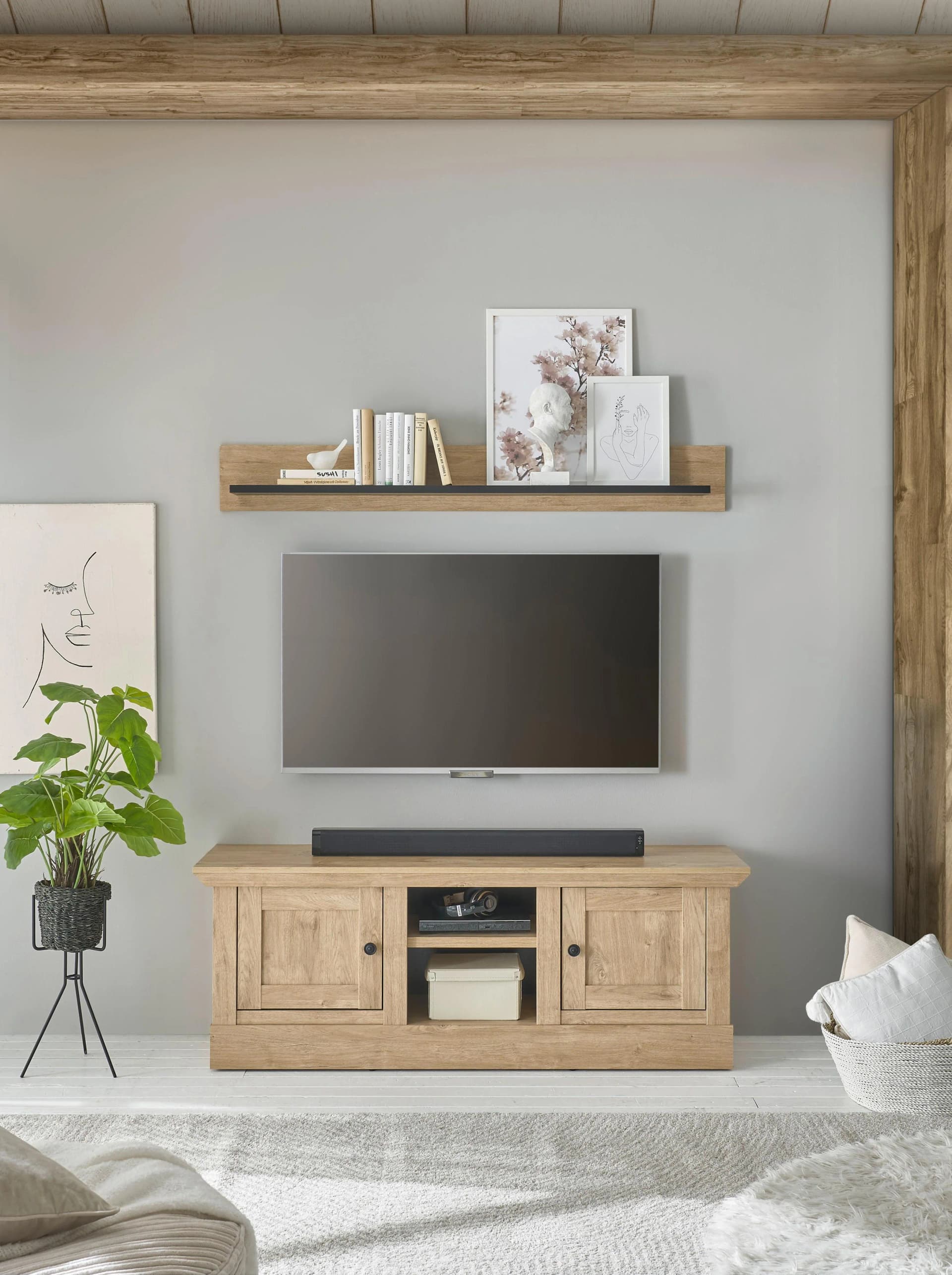 Wohnwand HOME AFFAIRE Cornwall Landhausstil Eiche Dekor