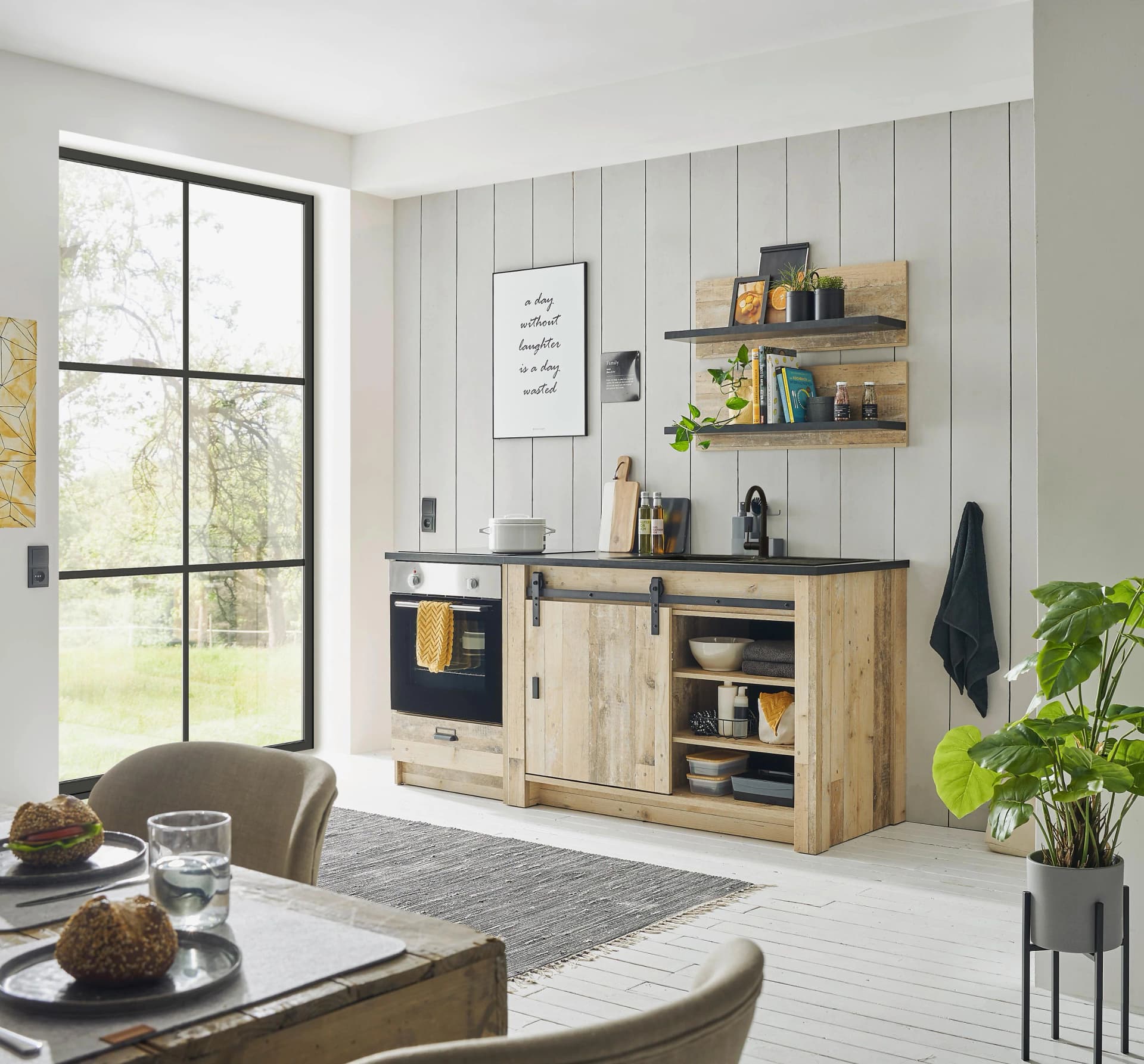 HOME AFFAIRE Küchenzeile Sherwood Braun Anthrazit 196cm