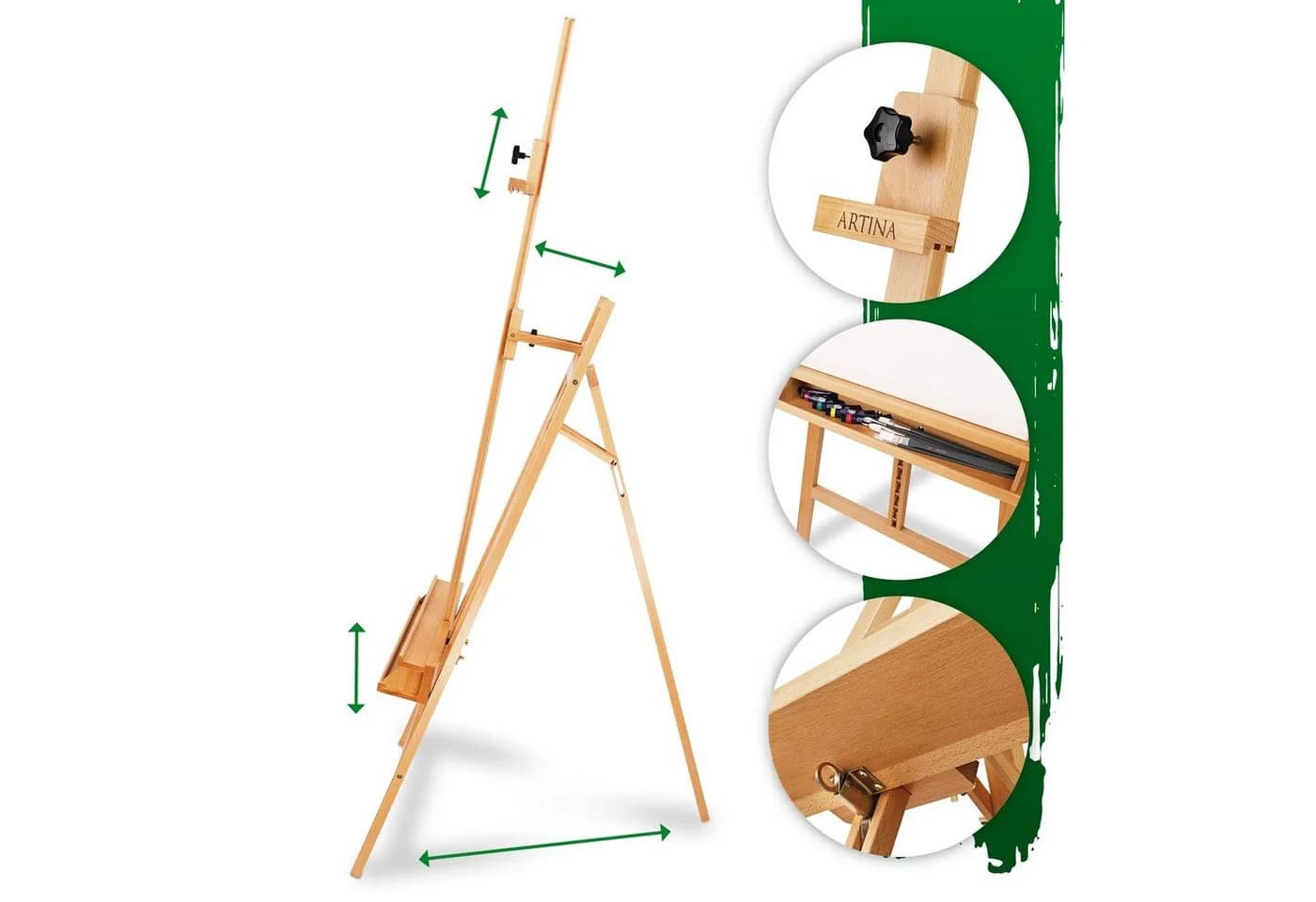 Professionelle Staffelei aus Buchenholz, Natur, 140x225x13 cm - Bild 4
