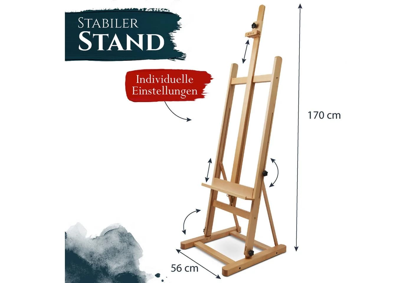Artina Staffelei Siena für Leinwände bis 125 cm, Massive Holzstaffelei aus geöltem Buchenholz klappbar - Bild 5