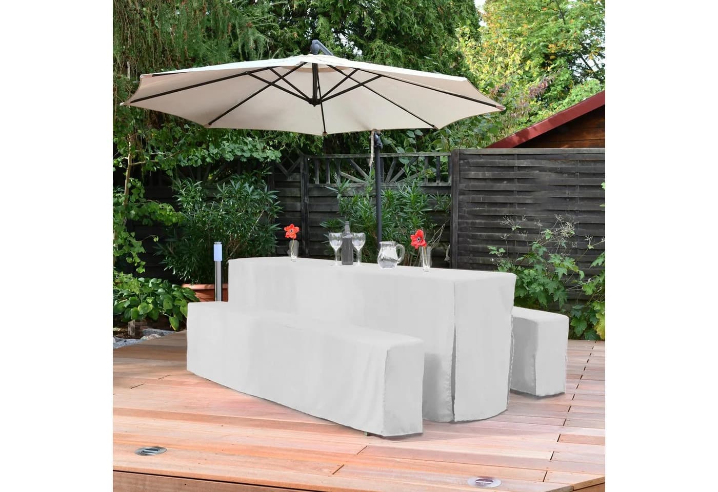 Beautissu Biertischhusse 3tlg. Set Bodenlang Weiß Polyester - Bild 3