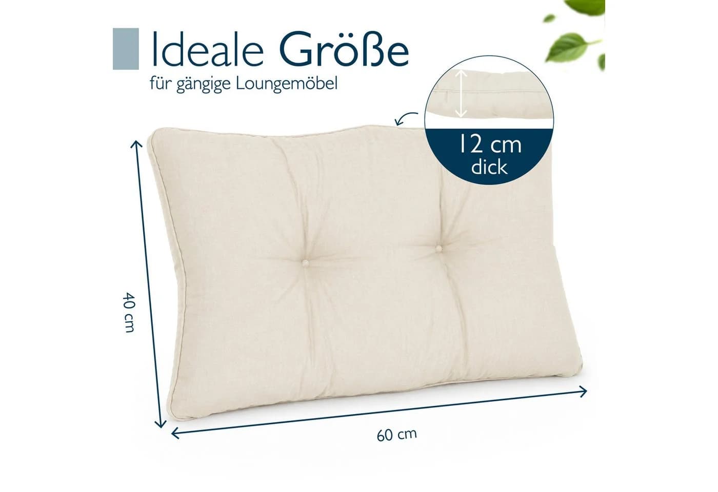 Beautissu Sitzkissen Lounge Kissen Outdoor Natur XLuna 60x40cm - Bild 3