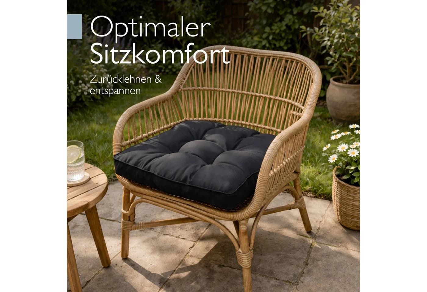 Beautissu Sitzkissen Lounge Kissen Outdoor Sitzkissen Flair LK, 50x50x10cm, Graphitgrau