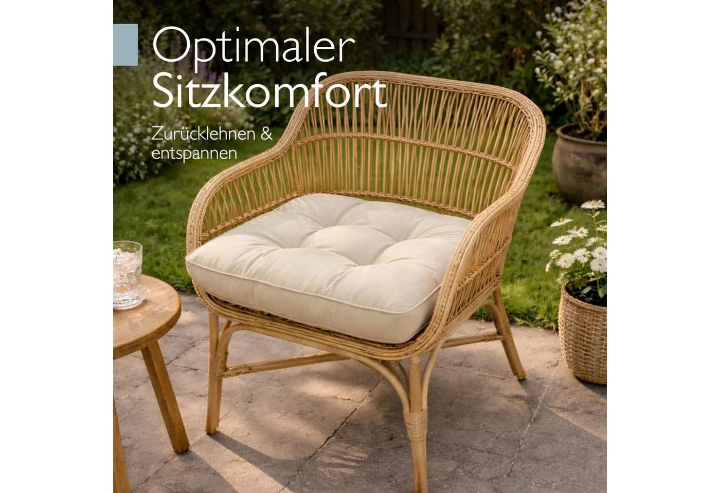 Beautissu Sitzkissen Flair LK Outdoor Natur 60x60x10cm Wetterfest