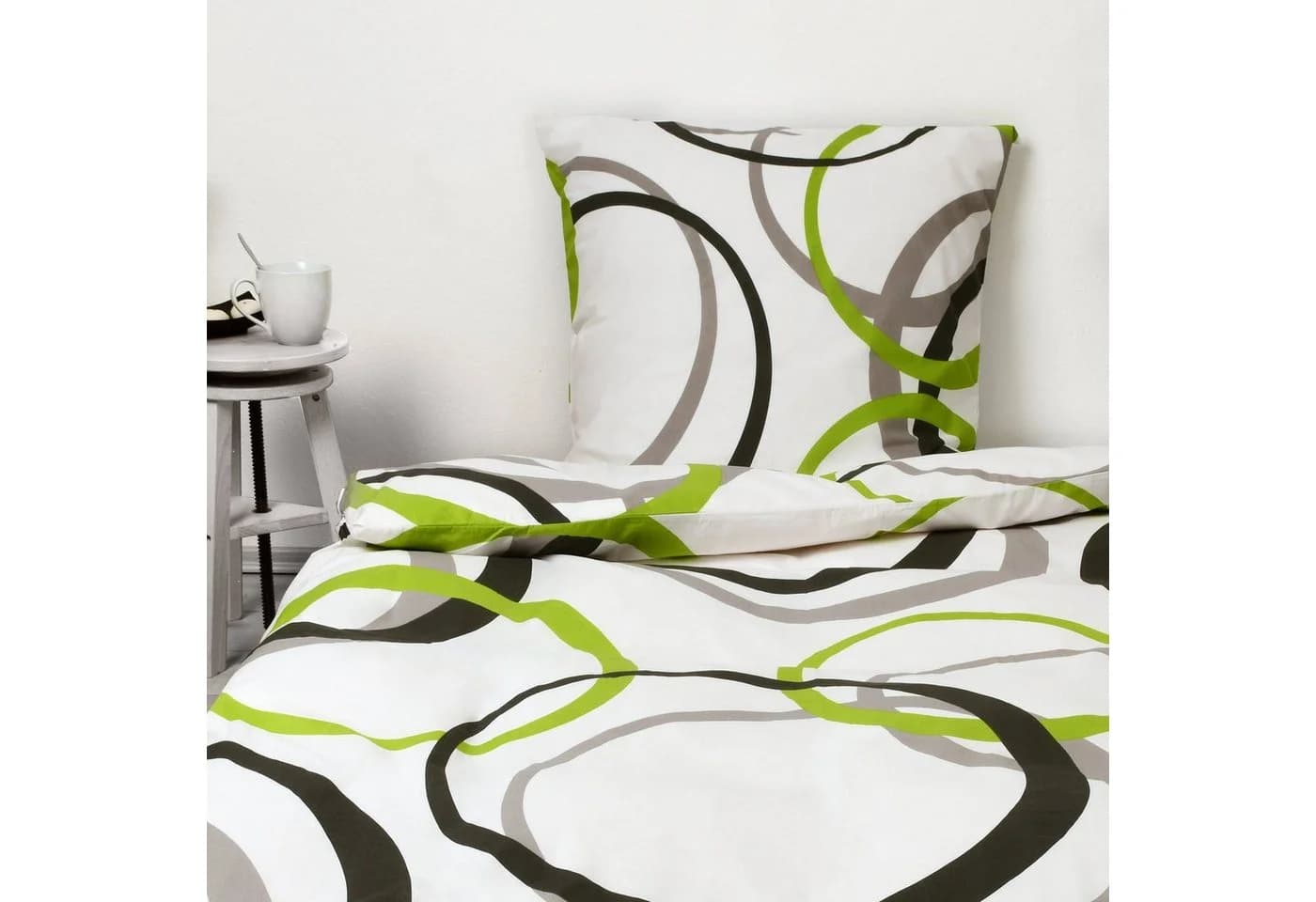 Beautissu Bettwäsche Set Nina 135x200cm 100% Baumwolle Bunt Grün Moderner Print - Bild 5