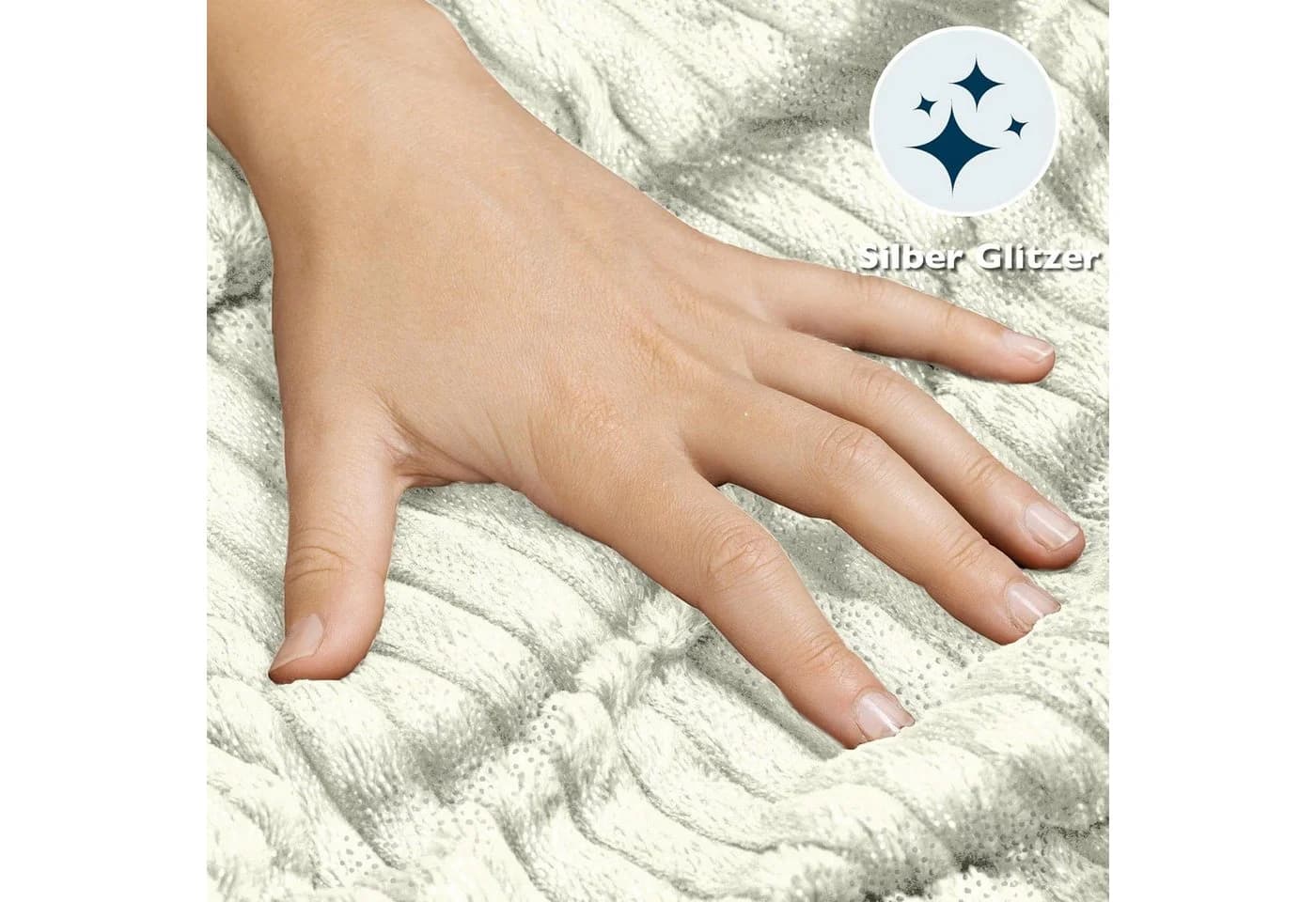 Beautissu Elisa Sherpa Kuscheldecke Glitzereffekt XL Natur - Bild 4