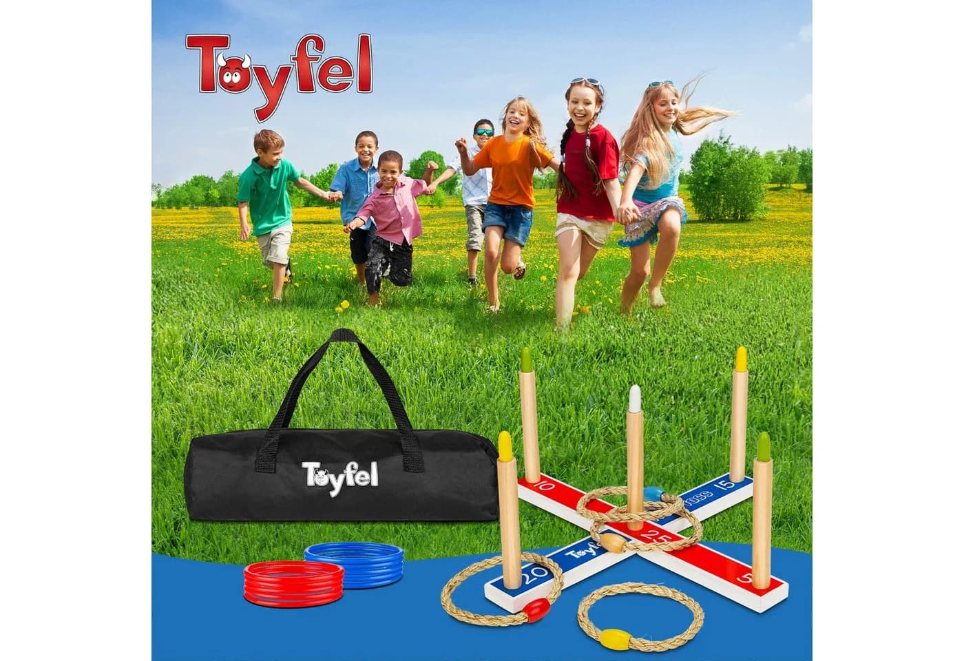 Toyfel Mitty Toss Ringwurfspiel Set mit 15 Ringen